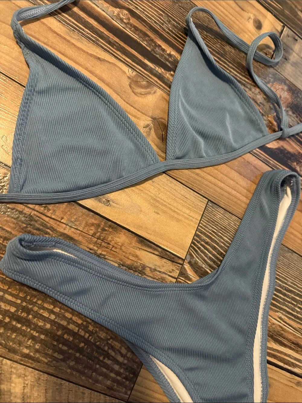 Blue Women's Ribbed Triangle Bikini Set XS